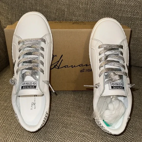 VINTAGE HAVANA Carla Women’s Sneakers Shoes White/Silver Shimmer NWT USA 8 - Picture 10 of 10